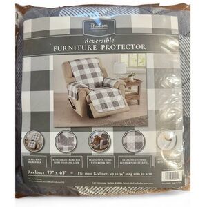 Madison Collection Plaid Gray and White Recliner Covers